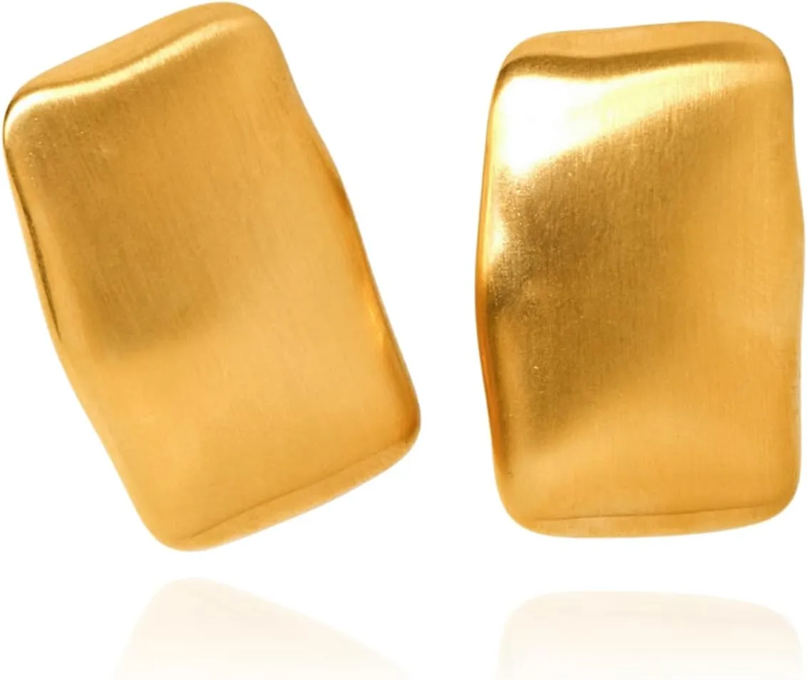 Large Thick Rectangle Ear Stud Earrrings for Women,Oversized Chunky Geometric Minimalist Stainless Steel 18K Gold Plated Earrings,Non Tarnish Statement Trending Jewelry(matte gold)