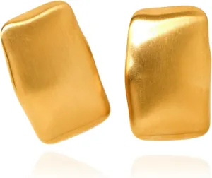 Large Thick Rectangle Ear Stud Earrrings for Women,Oversized Chunky Geometric Minimalist Stainless Steel 18K Gold Plated Earrings,Non Tarnish Statement Trending Jewelry(matte gold)