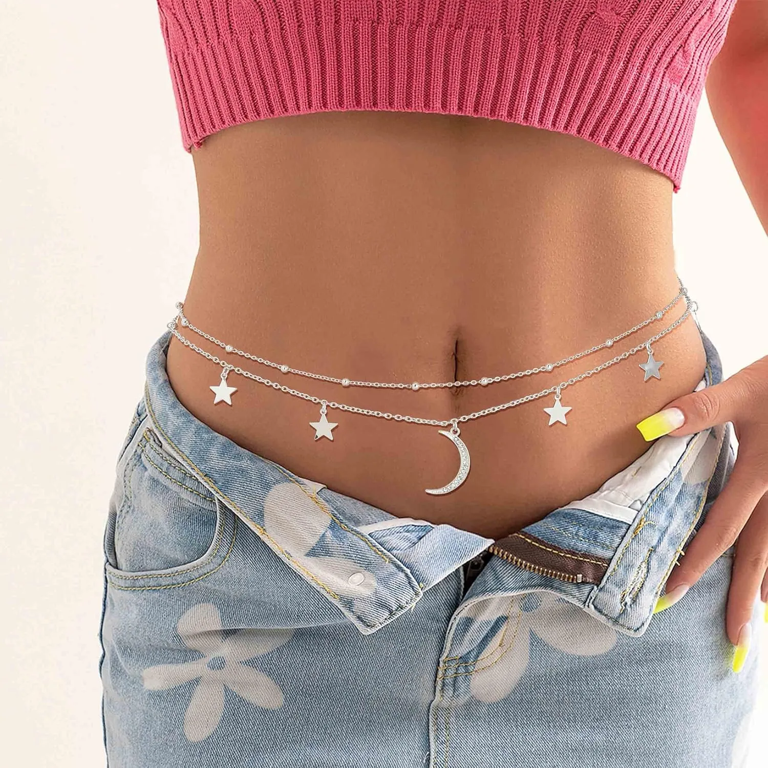 Layered Beads Waist Chain Gold/Silver Sun Belly Chain Bikini Body Chain Women Adjustable Beach Waist Jewelry Accessories