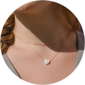 layered Gold Heart Necklace Set for Women Trendy Stackable Stacking Stack 14K Real Golden Pendant Neckless Dainty Tarnish Cute Simple Waterproof Trending Chocker Love Neclaces Jewelry Gifts
