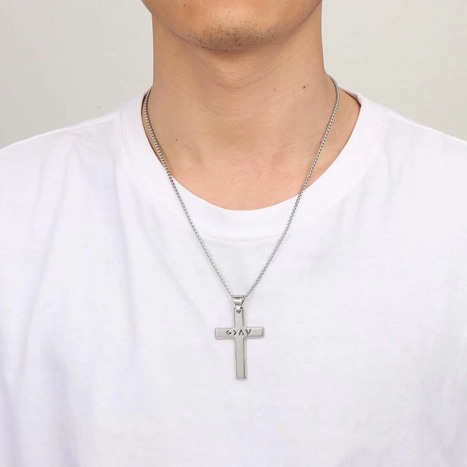 Lcherry Father's Day Gifts Cross Necklace, Stainless Steel Cross Pendant Necklace for Men Birthday Religious Gifts for Men Dad Son Husband