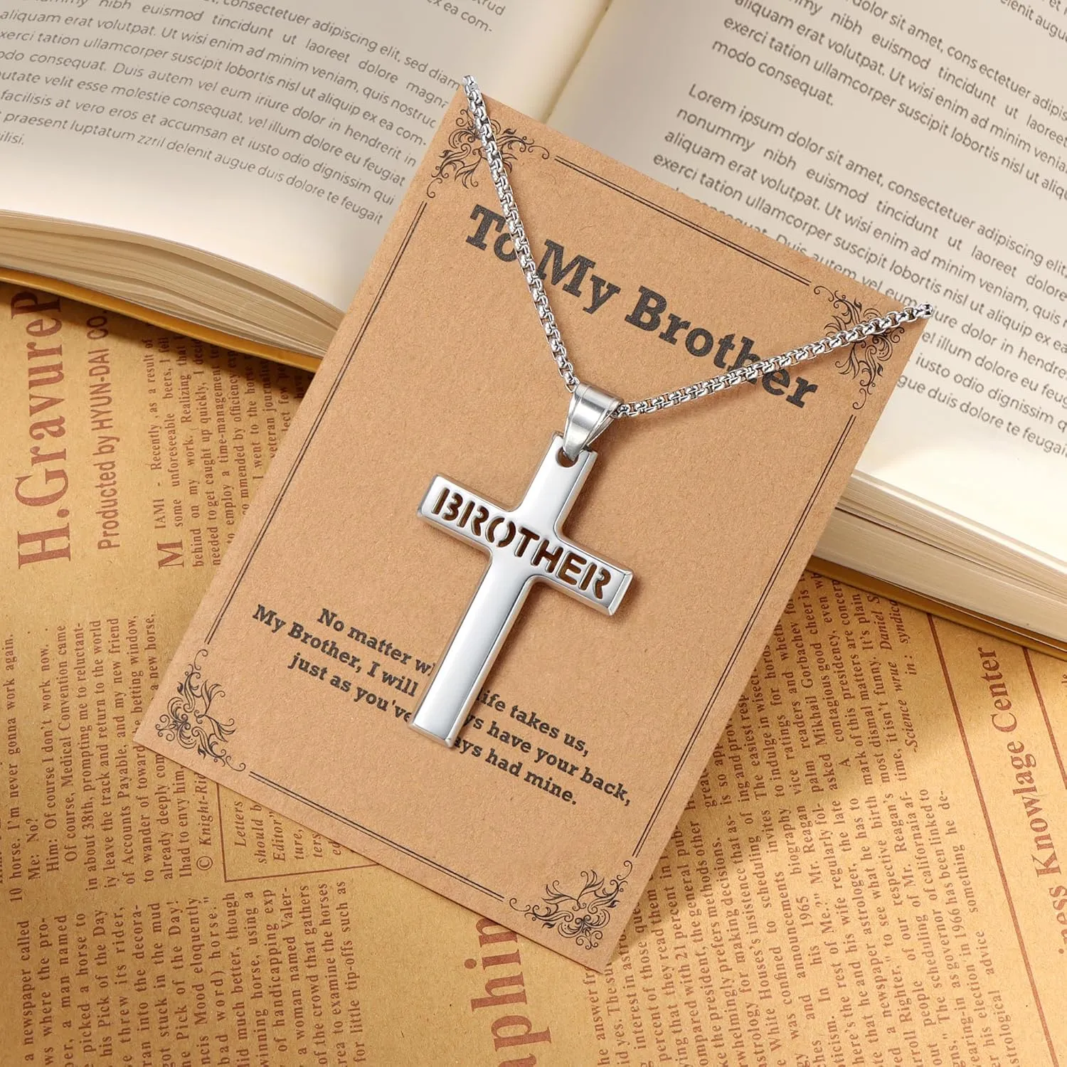 Lcherry Father's Day Gifts Cross Necklace, Stainless Steel Cross Pendant Necklace for Men Birthday Religious Gifts for Men Dad Son Husband
