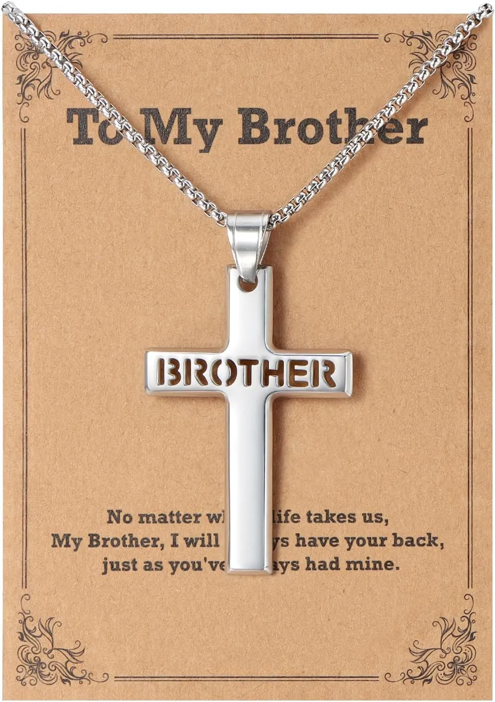 Lcherry Father's Day Gifts Cross Necklace, Stainless Steel Cross Pendant Necklace for Men Birthday Religious Gifts for Men Dad Son Husband