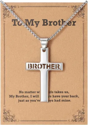 Lcherry Father's Day Gifts Cross Necklace, Stainless Steel Cross Pendant Necklace for Men Birthday Religious Gifts for Men Dad Son Husband