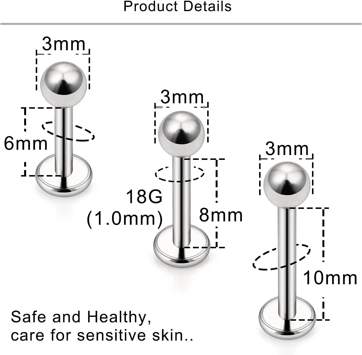 Lcolyoli G23 Titanium Lip Rings 16G 18G 20G Labret Jewelry Medusa Piercing Jewelry Monroe Lip Rings Different Size Tragus Nail Conch Helix Earring Stud Bar Length 6mm 8mm 10mm
