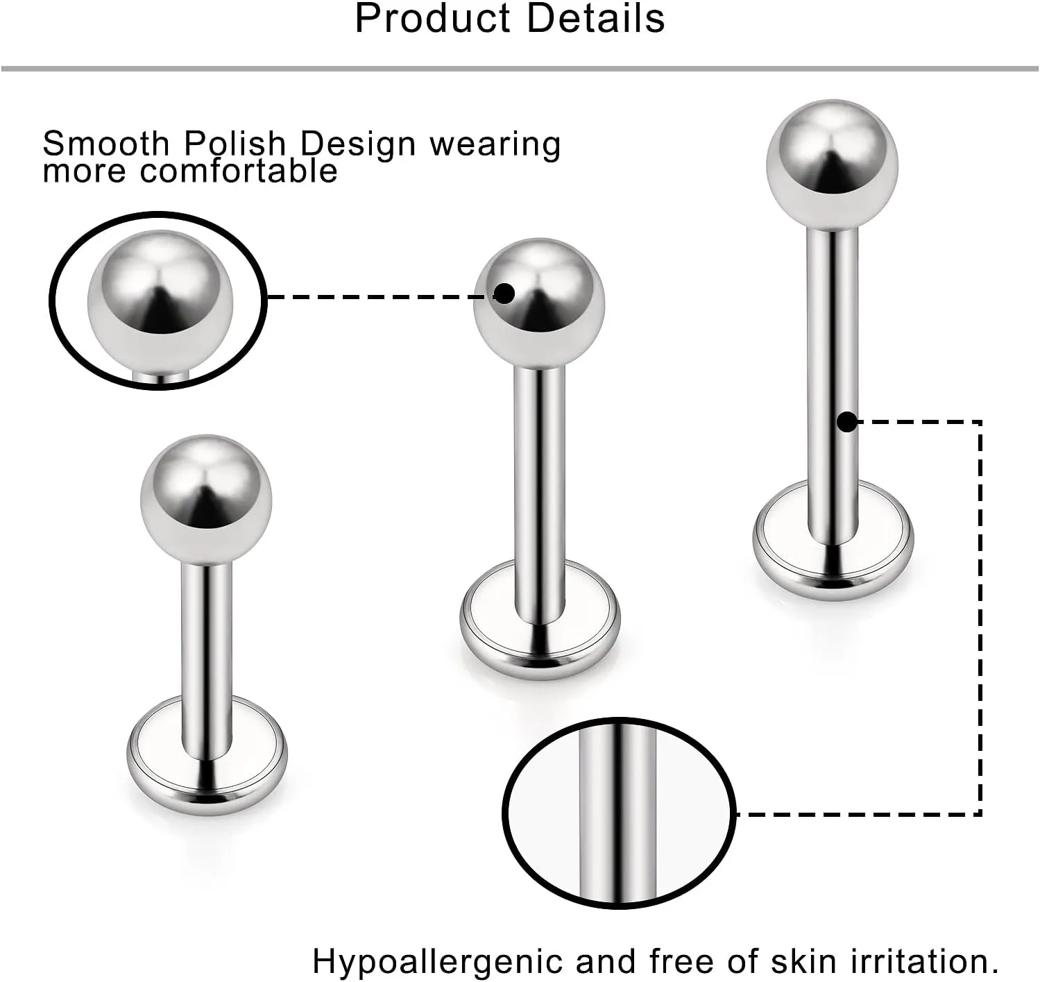 Lcolyoli G23 Titanium Lip Rings 16G 18G 20G Labret Jewelry Medusa Piercing Jewelry Monroe Lip Rings Different Size Tragus Nail Conch Helix Earring Stud Bar Length 6mm 8mm 10mm