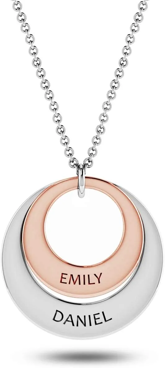 LeCalla Personalized Customized Engraved Double Disc Charm Name Message Necklace for Women Teen
