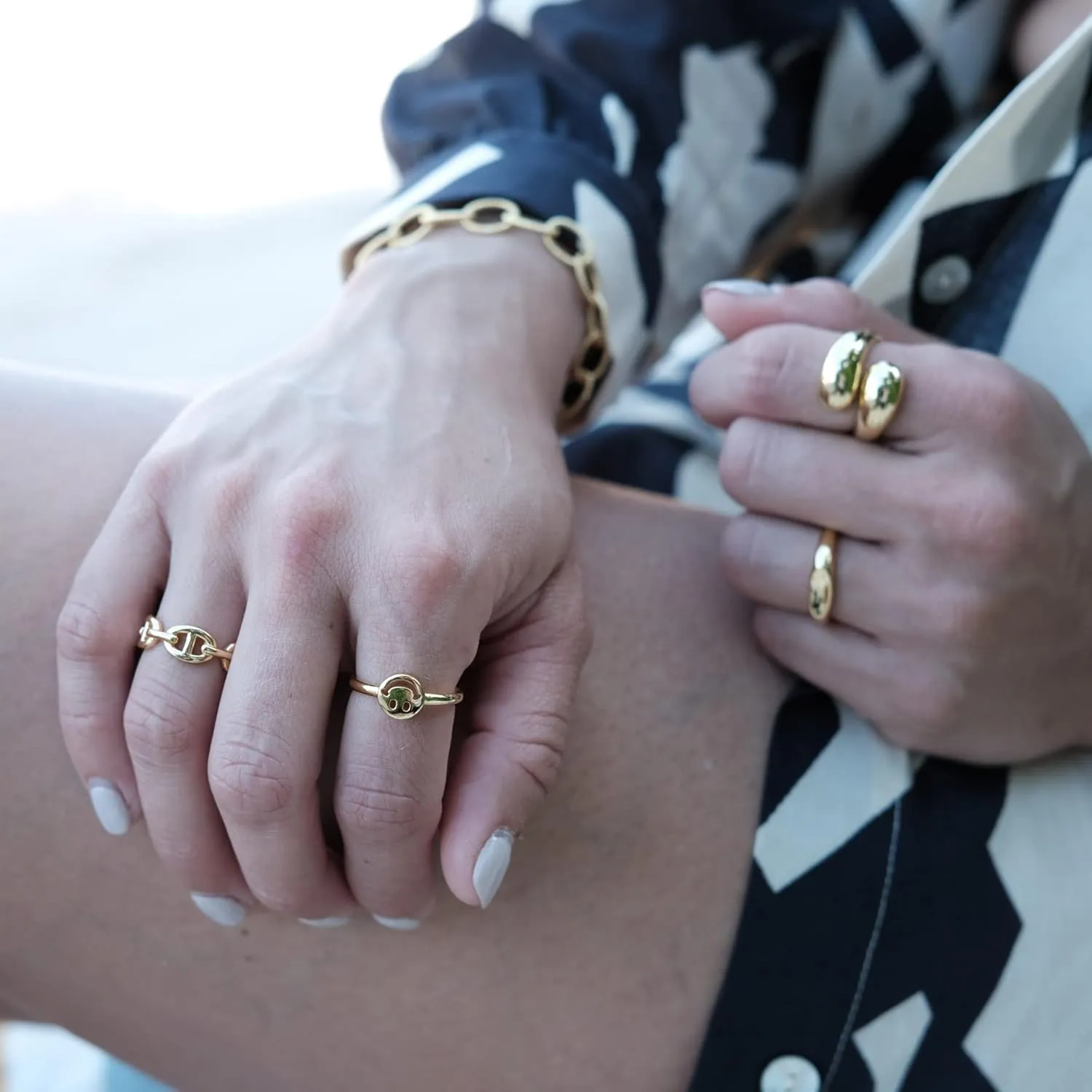 LEMON GRASS Gold Chain Link Ring | Chunky Curb-Link Open Ring | Stackable Thick Chain Simple Open Circle Band Adjustable