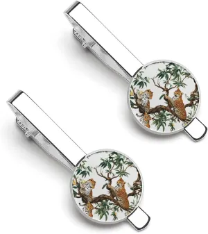 Leopard on Trees 1 Pair Tie Clips Necktie Bar Pinch Clip for Wedding Business