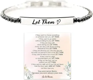 Let Them Bracelet For Women, Silver Black Tennis Trendy Bracelet Stainless Steel Crystal Dainty Inspirational Bracelet Motivational Energy Friendship Bracelet Jewelry Gift