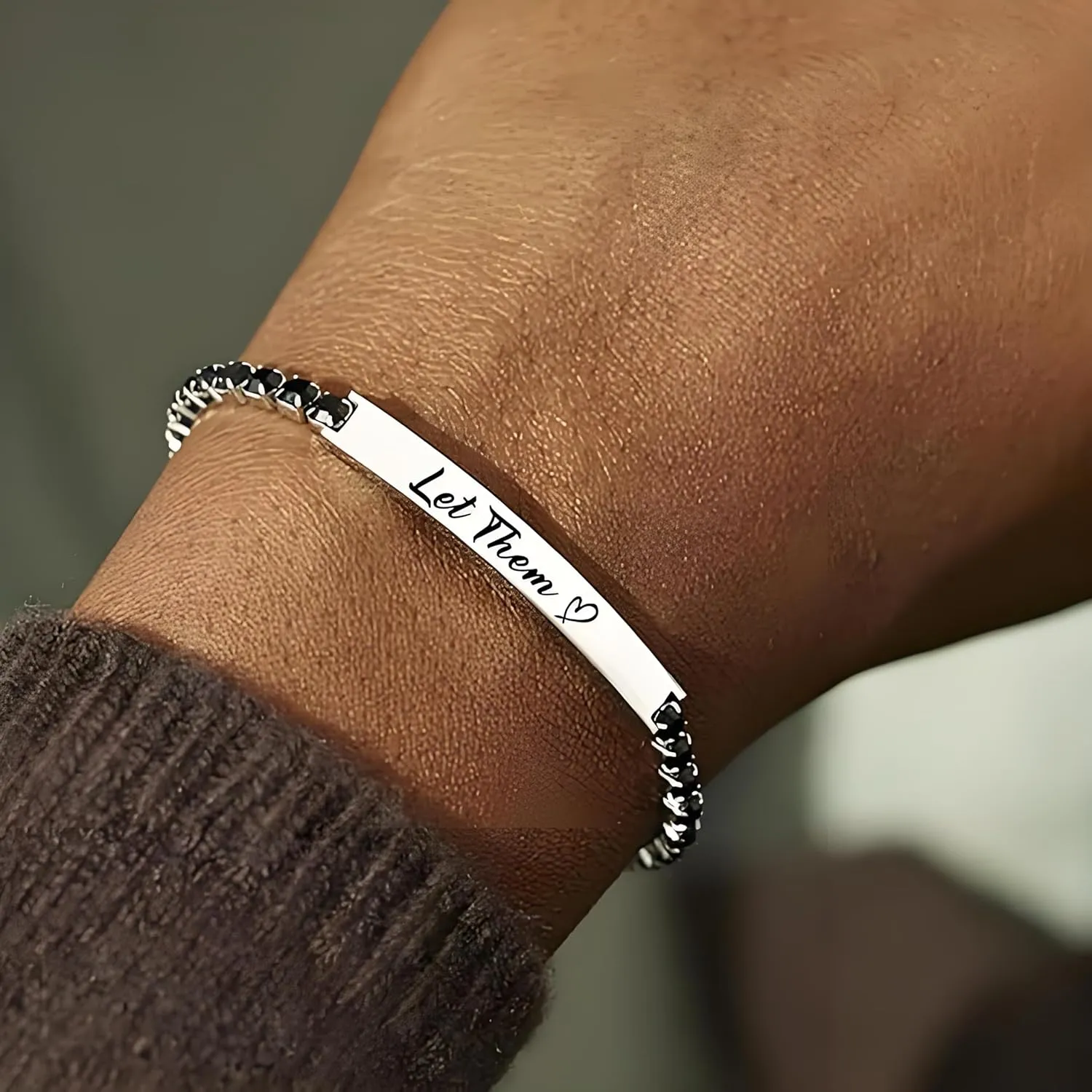 Let Them Bracelet For Women, Silver Black Tennis Trendy Bracelet Stainless Steel Crystal Dainty Inspirational Bracelet Motivational Energy Friendship Bracelet Jewelry Gift