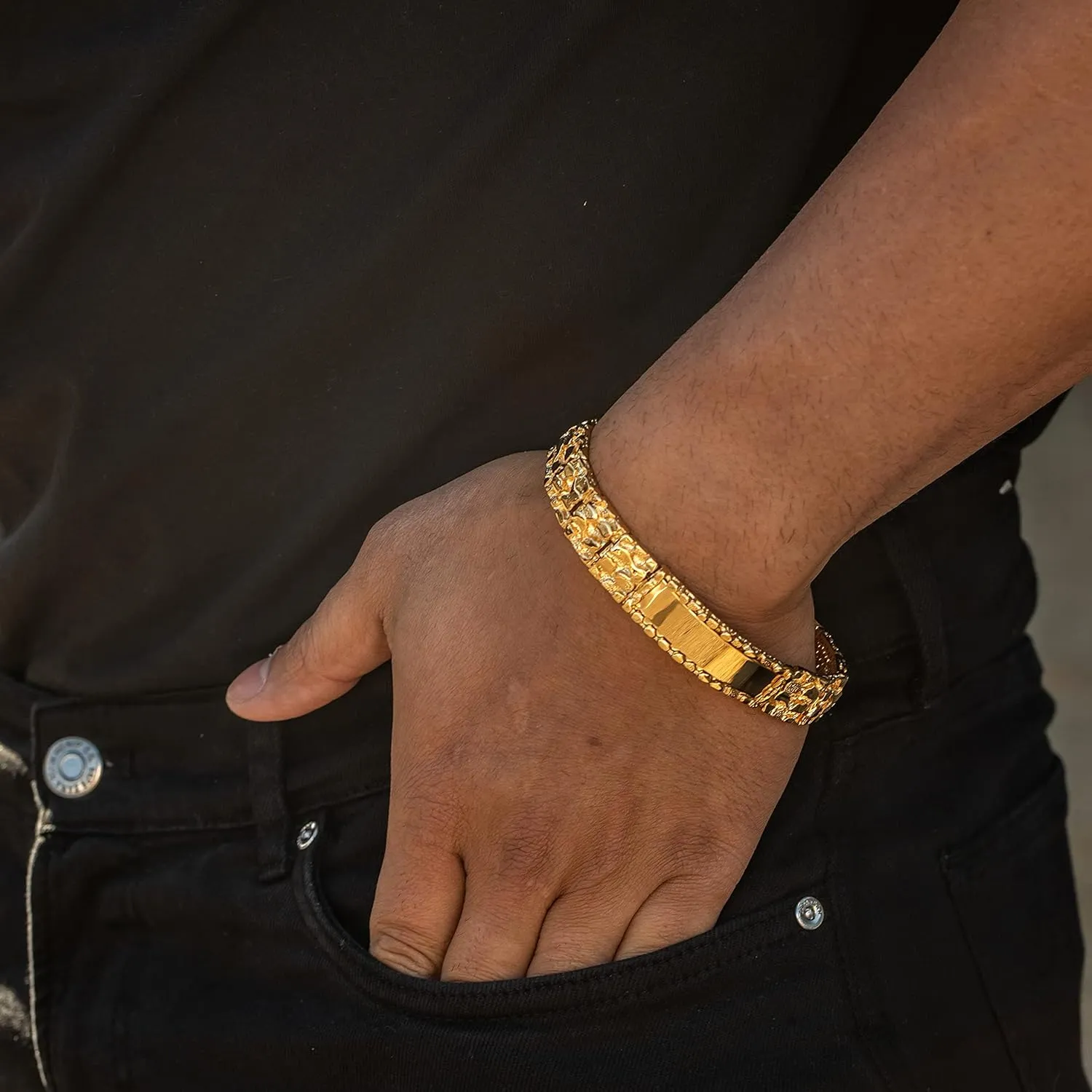 LIFETIME JEWELRY Nugget ID Bracelet for Men and Women 24k Real Gold Plated