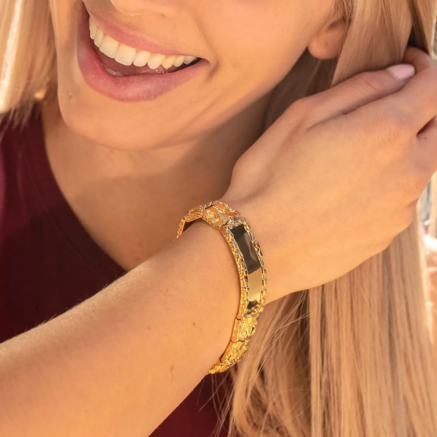 LIFETIME JEWELRY Nugget ID Bracelet for Men and Women 24k Real Gold Plated