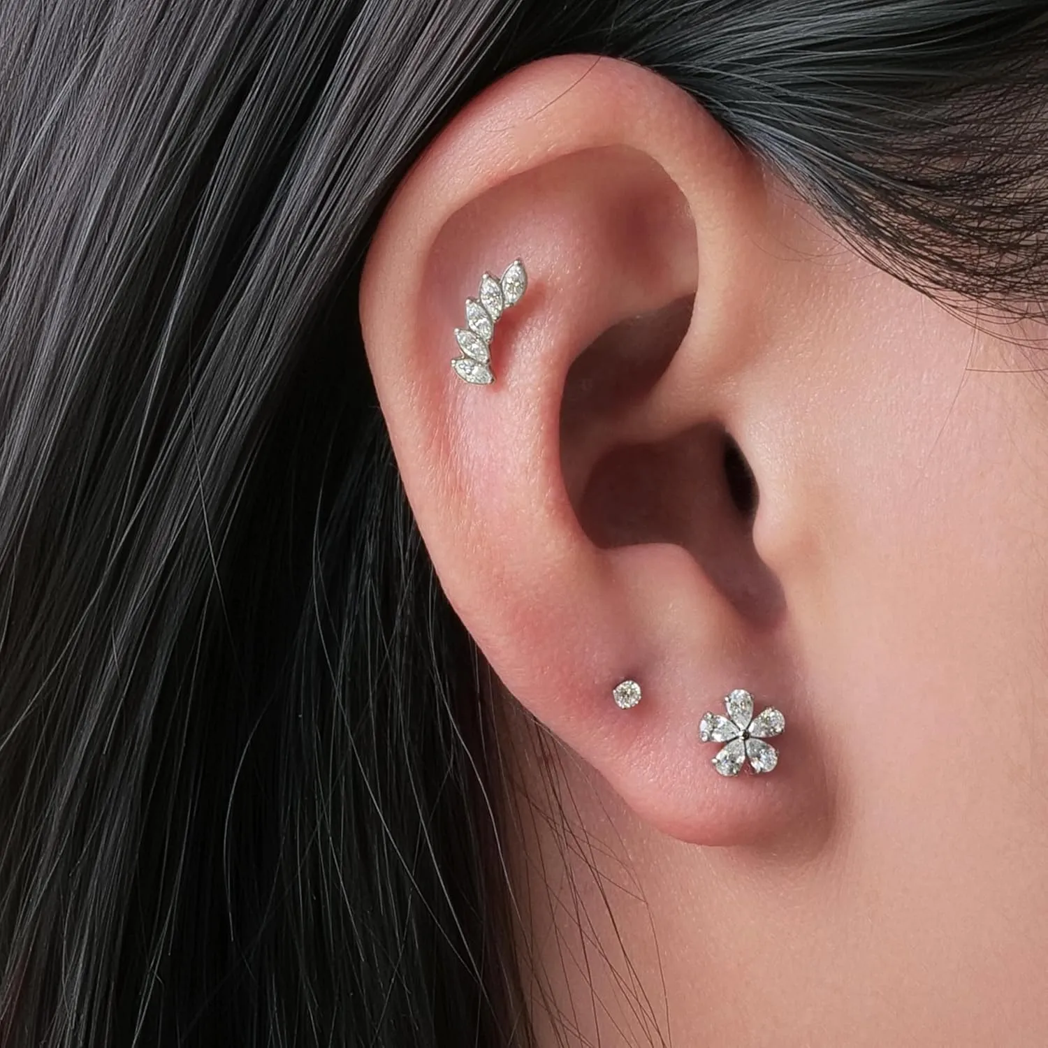 limerencia F136 Titanium Hypoallergenic Cubic Zirconia Flat Back Internally Threaded Studs 18G Tragus Helix Conch Cartilage Climber Crawler Piercing Jewelry Earrings for Women (a pair)
