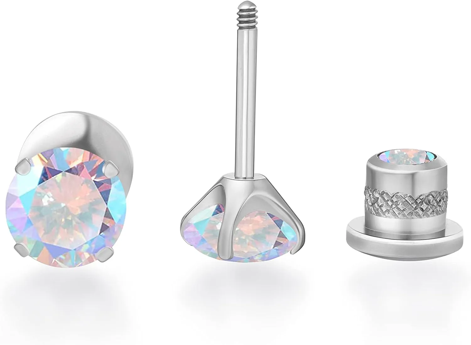 Limerencia Hypoallergenic G23 Implant Grade Titanium Screw Back Earrings Tragus 20G Helix F136 Piercing Post for Sensitive Ears Simulated Diamond Cartilage