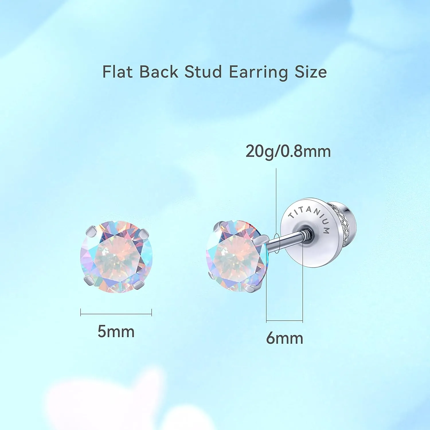 Limerencia Hypoallergenic G23 Implant Grade Titanium Screw Back Earrings Tragus 20G Helix F136 Piercing Post for Sensitive Ears Simulated Diamond Cartilage