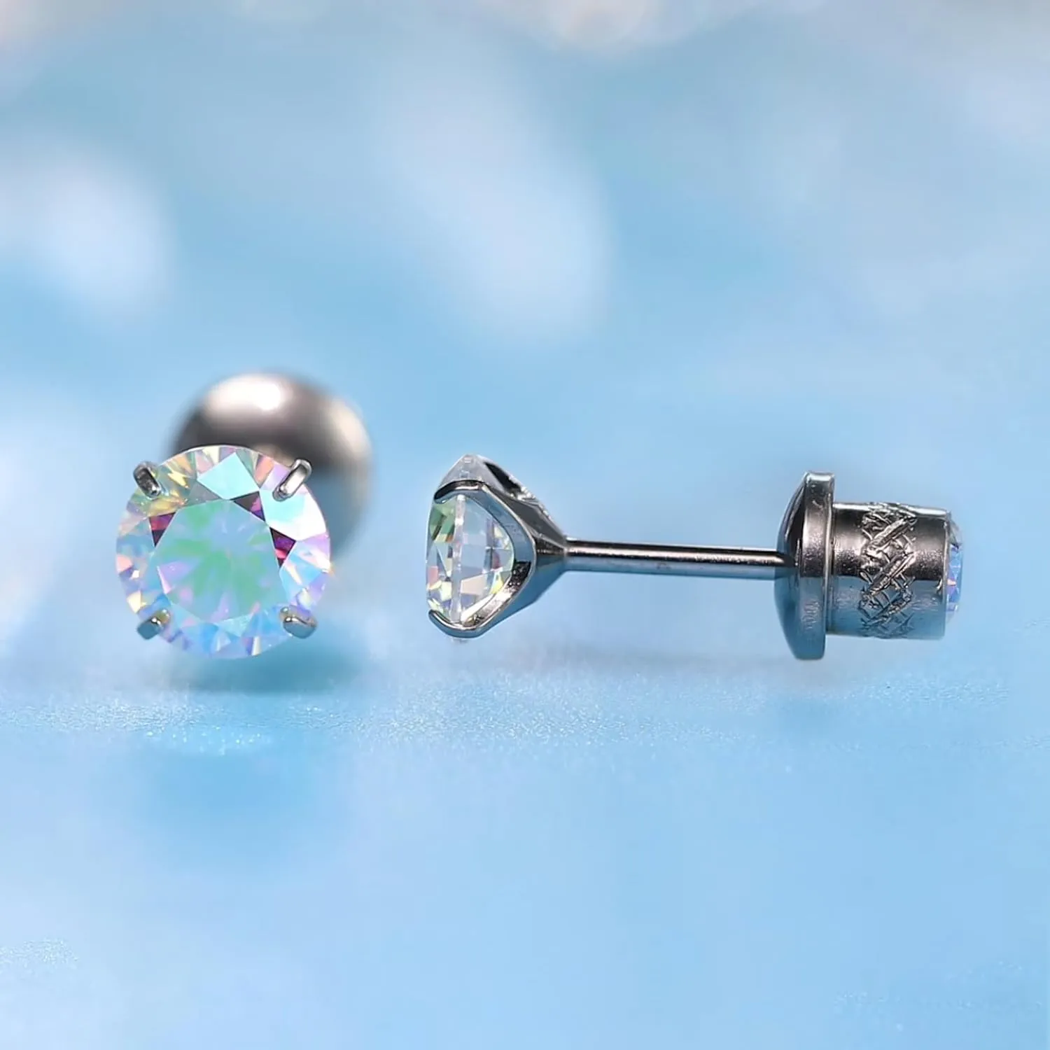 Limerencia Hypoallergenic G23 Implant Grade Titanium Screw Back Earrings Tragus 20G Helix F136 Piercing Post for Sensitive Ears Simulated Diamond Cartilage
