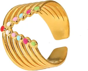 LLYANZ Stainless Steel Gold Plating Punk Popular Colorful Enamel Oil Drip Ring for Women Fashion Charm Geometric Finger Ring for Couple Jewelry