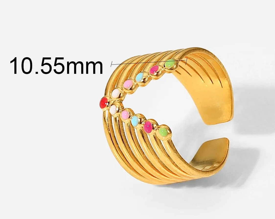 LLYANZ Stainless Steel Gold Plating Punk Popular Colorful Enamel Oil Drip Ring for Women Fashion Charm Geometric Finger Ring for Couple Jewelry