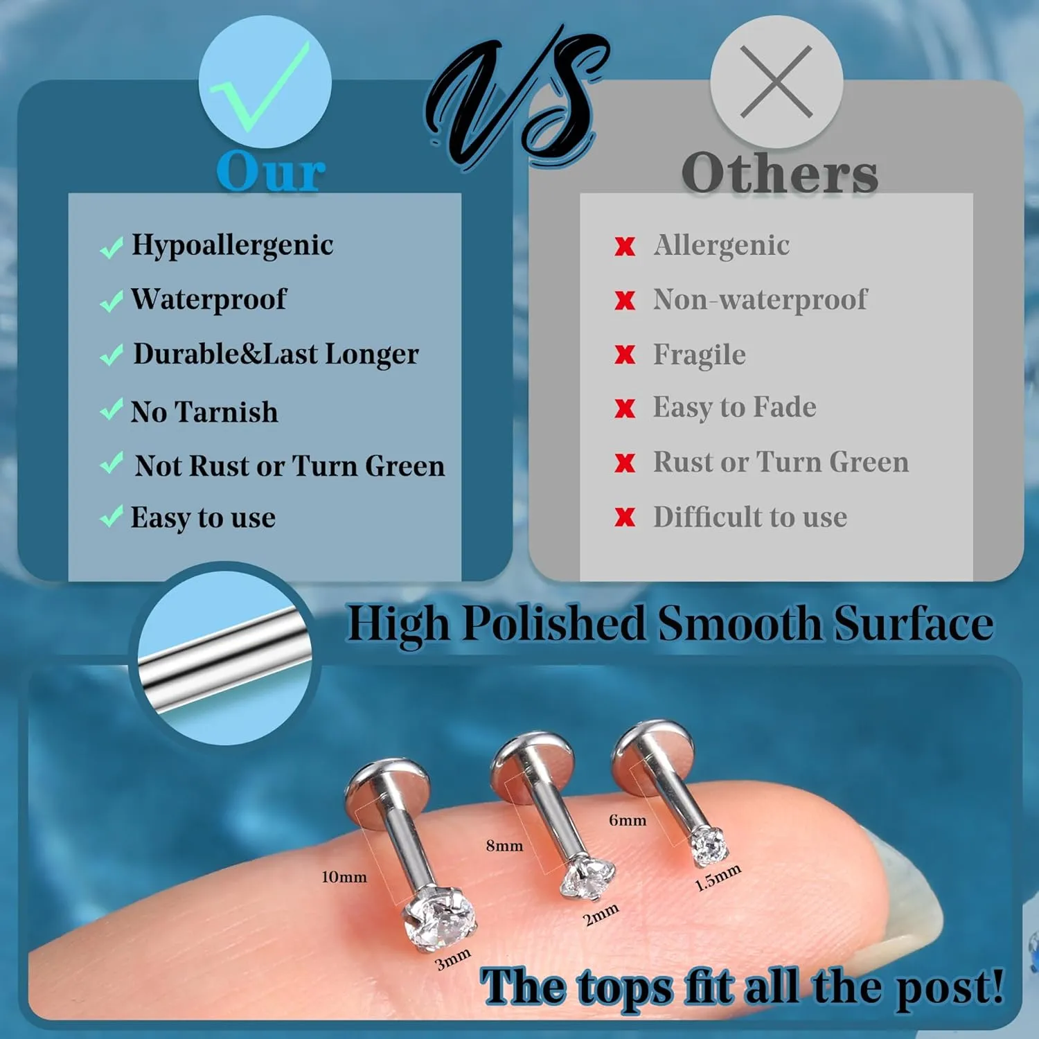 LOLIAS 18PCS Threadless Nose Rings Studs for Women Men 20G 18G 16G Hypoallergenic Surgical Stainless Steel Labret Lip Rings CZ Opal Push in Earrings Flat Back Nose Stud Cartilage Nostril Conch Helix Tragus Piercing Jewelry