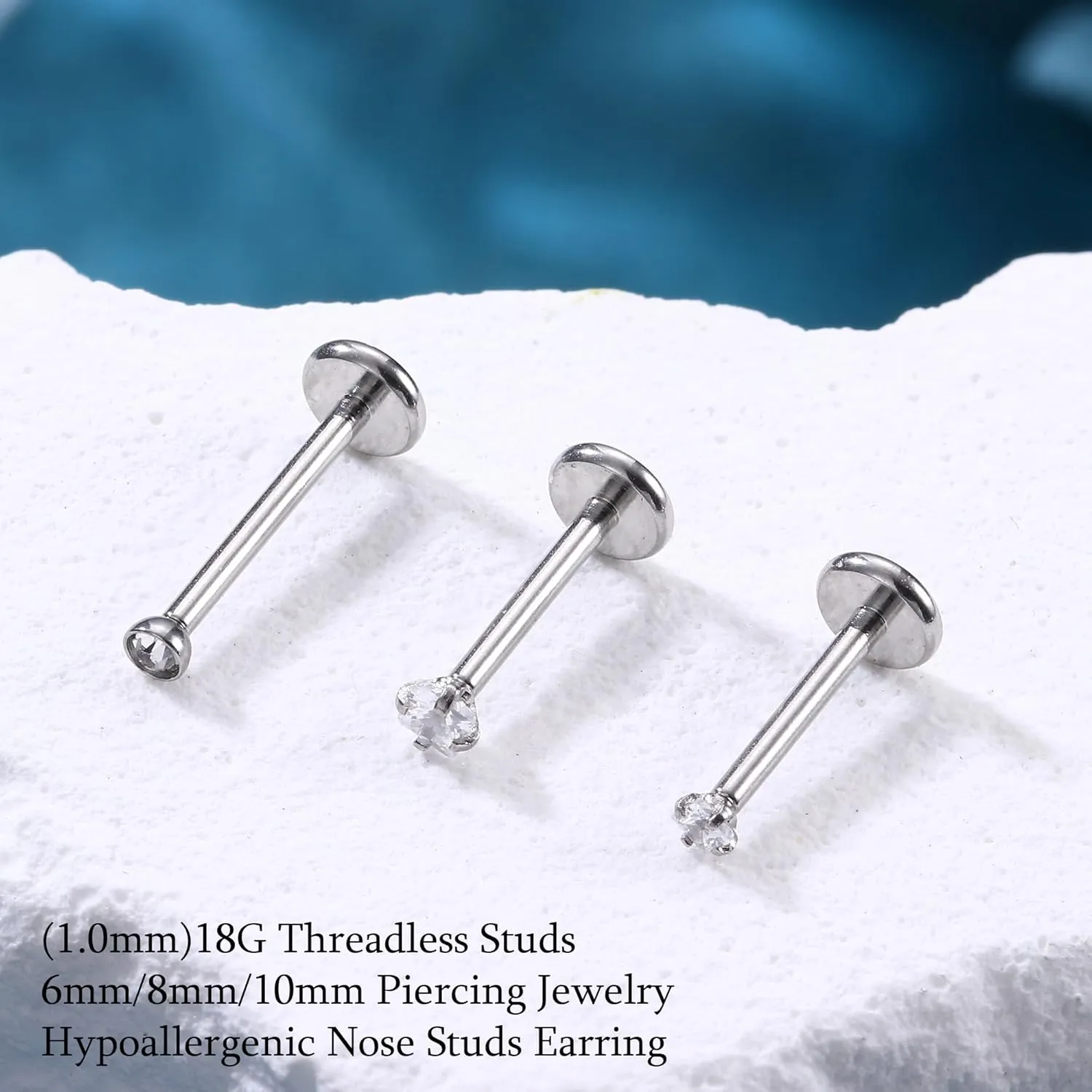 LOLIAS 18PCS Threadless Nose Rings Studs for Women Men 20G 18G 16G Hypoallergenic Surgical Stainless Steel Labret Lip Rings CZ Opal Push in Earrings Flat Back Nose Stud Cartilage Nostril Conch Helix Tragus Piercing Jewelry