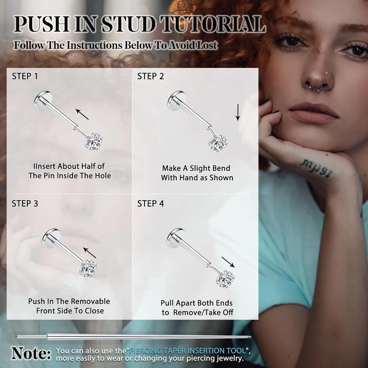 LOLIAS 18PCS Threadless Nose Rings Studs for Women Men 20G 18G 16G Hypoallergenic Surgical Stainless Steel Labret Lip Rings CZ Opal Push in Earrings Flat Back Nose Stud Cartilage Nostril Conch Helix Tragus Piercing Jewelry