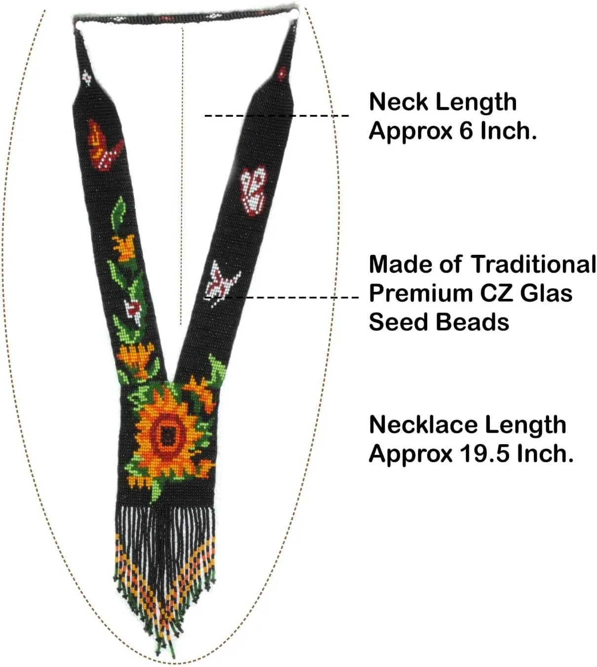 Long Beaded Necklace  Boho Native Handmade Seed Bead Tassel Necklace, Bohemian Large Statement Beaded Necklace for Women