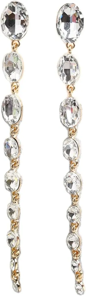 Long Crystal Beaded Tassel Teardrop Chain Dangle Earrings Sparkly Rhinestone Linear Earring Wedding Prom for Women