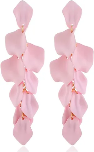 Long Hanging Tassel Rose Flower Petal Earrings Resin Statement Hanging Floral Tassel Drop Dangle for Women Girls Elegant Jewelry Gifts