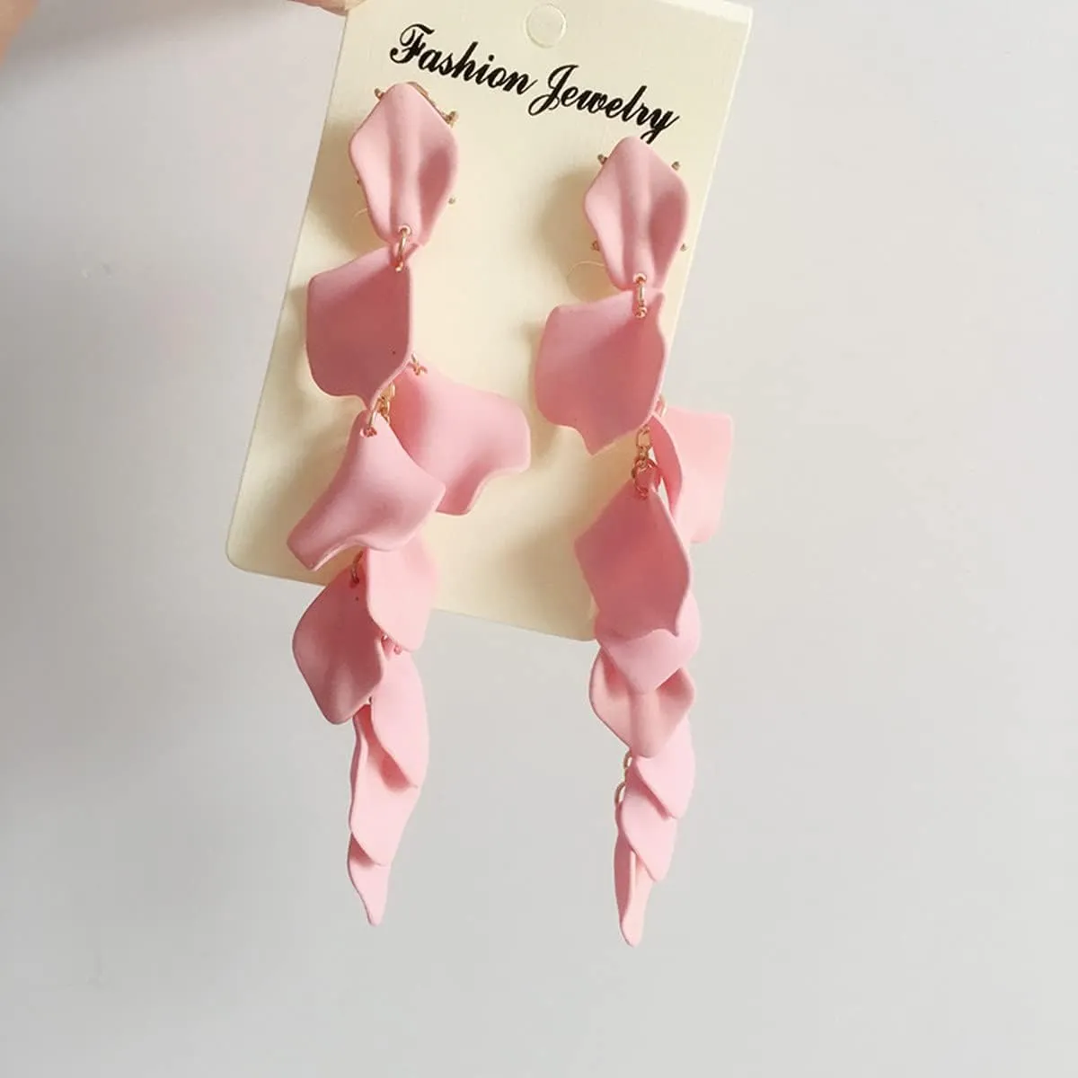 Long Hanging Tassel Rose Flower Petal Earrings Resin Statement Hanging Floral Tassel Drop Dangle for Women Girls Elegant Jewelry Gifts