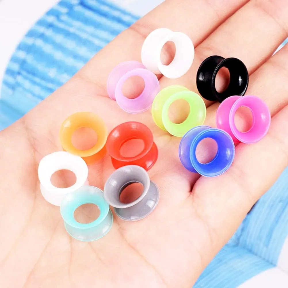 Longbeauty 30pcs/22pcs Colorful Silicone Gauges Plugs Double Flared Flexible Tunnels Ear Skin Stretcher Kit Piercing 3mm-25mm
