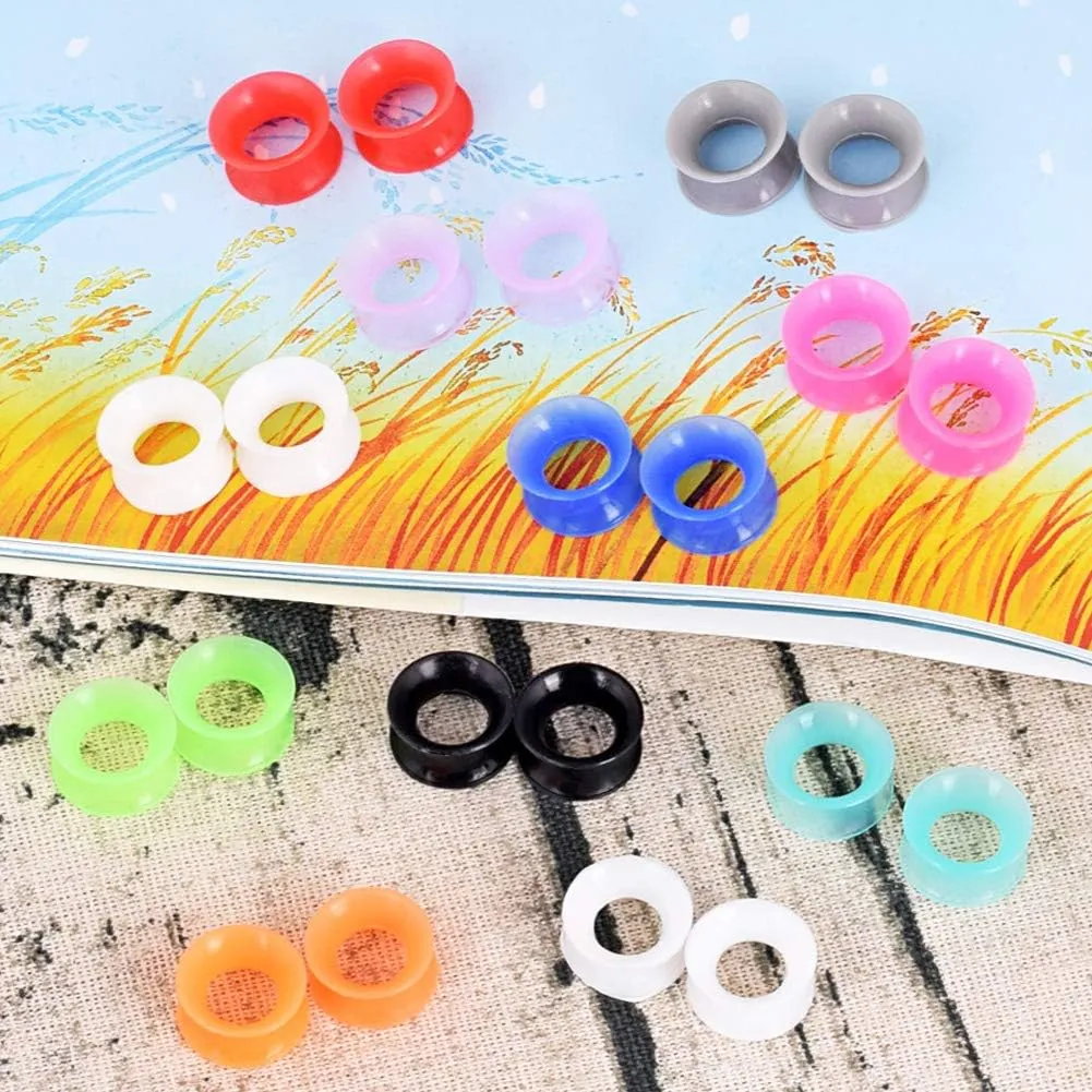 Longbeauty 30pcs/22pcs Colorful Silicone Gauges Plugs Double Flared Flexible Tunnels Ear Skin Stretcher Kit Piercing 3mm-25mm