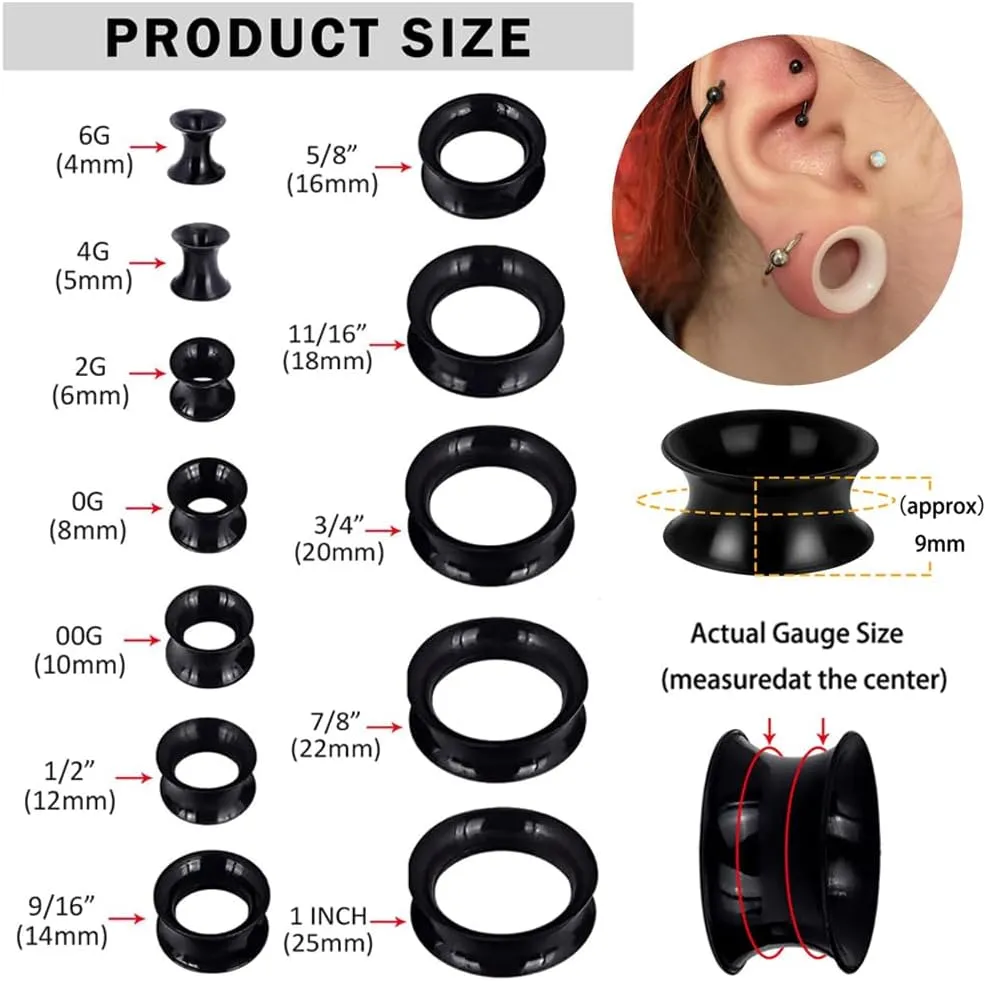 Longbeauty 30pcs/22pcs Colorful Silicone Gauges Plugs Double Flared Flexible Tunnels Ear Skin Stretcher Kit Piercing 3mm-25mm