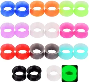 Longbeauty 30pcs/22pcs Colorful Silicone Gauges Plugs Double Flared Flexible Tunnels Ear Skin Stretcher Kit Piercing 3mm-25mm