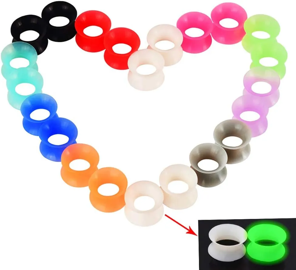 Longbeauty 30pcs/22pcs Colorful Silicone Gauges Plugs Double Flared Flexible Tunnels Ear Skin Stretcher Kit Piercing 3mm-25mm