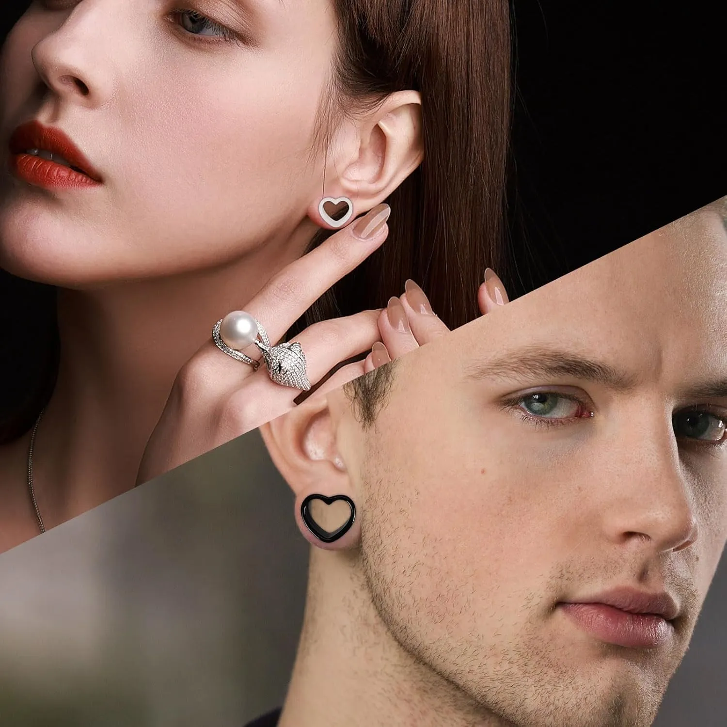 Longbeauty 6PCS Heart Shape Ear Gauges Colorful Ear Tunnels Plugs Stretchers Expander Piercing Jewelry