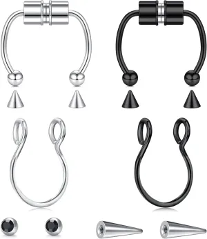 Longita Fake Piercings - Nose Ring, Eyebrow, Lip Ring, Labret Studs & More - Adhesive Face Jewelry