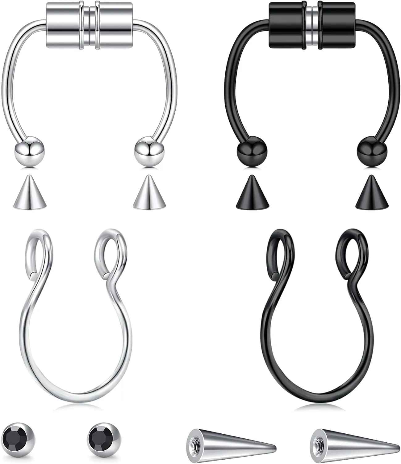 Longita Fake Piercings - Nose Ring, Eyebrow, Lip Ring, Labret Studs & More - Adhesive Face Jewelry