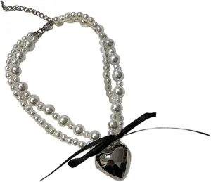Love Pearl Necklace for Women, Elegant Imitation Pearl Beads Necklace Heart Shaped Clavicle Chain Sweet Wedding Party Jewelry