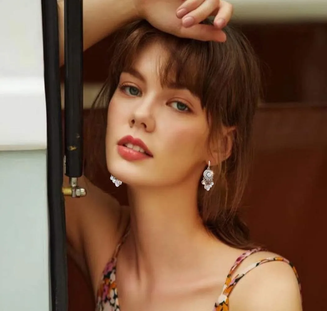 LOVE&CLOVER 18K Rose Gold Plated Earrings for women dangling, Crystal Drop Dangle Earrings Elliptical Ring Teardrop Women hypoallergenic Wedding Gift Rose Gold