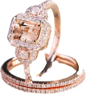 LRGKMCWTOB Fashion Elegant Women Gorgeous 18K Rose Gold Filled Morganite Ring Engagement Bridal Women Jewelry Set Size 6-10 (US 7)