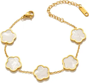 Lucky Butterfly Bracelet Designer Dupes, 18k Gold Plated Minimalism Double-Sided Mother Of Pearl Shell Dainty Adjustable Chain Bracelet For Women Fashion Jewelry Gift