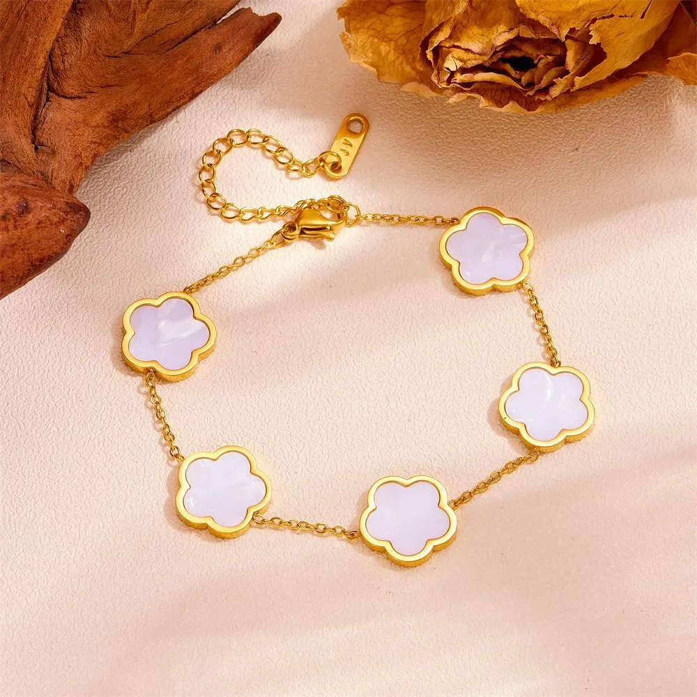 Lucky Butterfly Bracelet Designer Dupes, 18k Gold Plated Minimalism Double-Sided Mother Of Pearl Shell Dainty Adjustable Chain Bracelet For Women Fashion Jewelry Gift