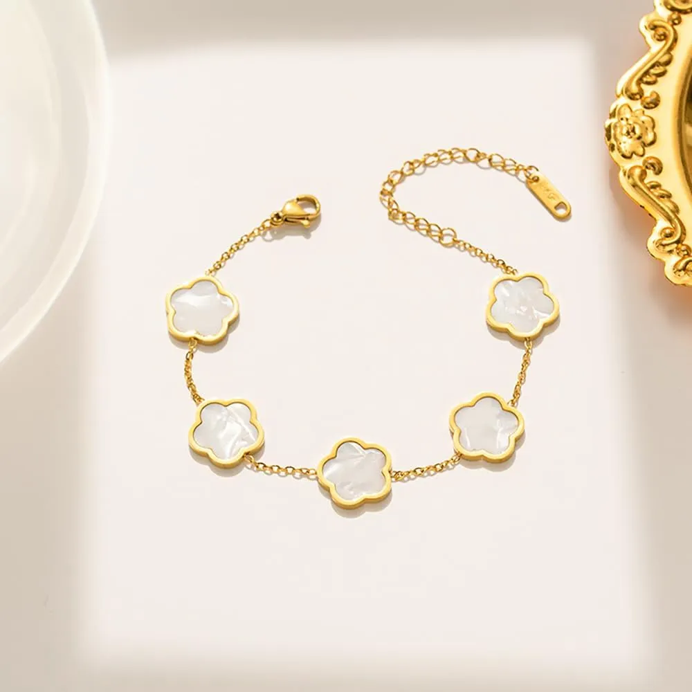 Lucky Butterfly Bracelet Designer Dupes, 18k Gold Plated Minimalism Double-Sided Mother Of Pearl Shell Dainty Adjustable Chain Bracelet For Women Fashion Jewelry Gift