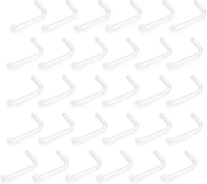 Lusofie 30 Pack Clear Nose Studs - L-Shaped Nose Rings & 20G Nose Retainers | Medical Grade Acrylic Invisible Piercing Jewelry for Women & Men (Work Safe, Concealable Body Jewelry)