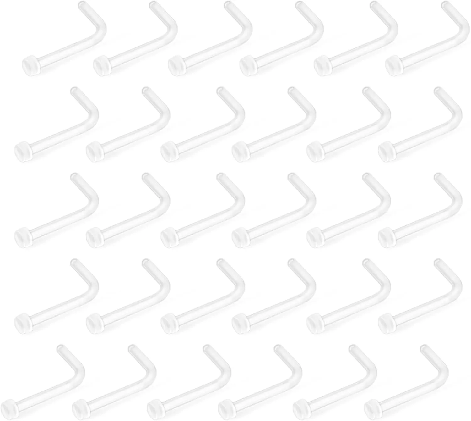 Lusofie 30 Pack Clear Nose Studs - L-Shaped Nose Rings & 20G Nose Retainers | Medical Grade Acrylic Invisible Piercing Jewelry for Women & Men (Work Safe, Concealable Body Jewelry)