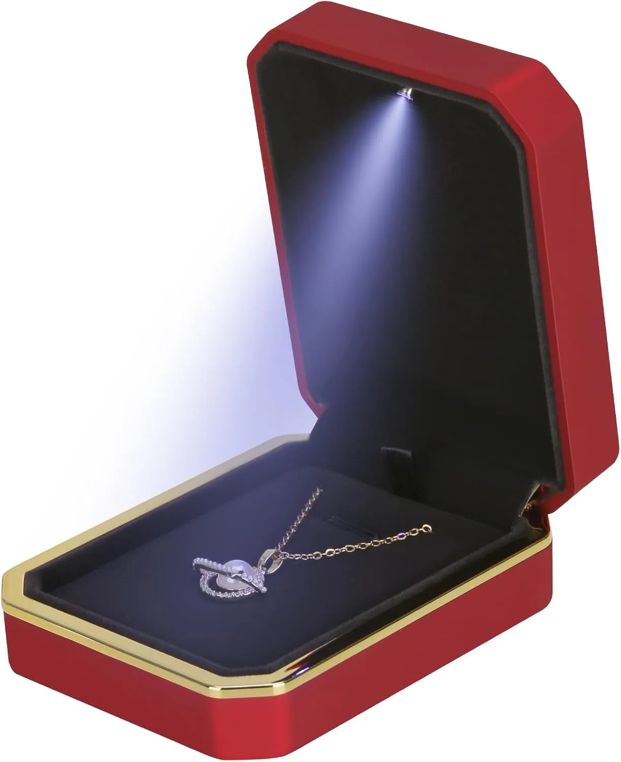 Luxury LED Pendant Necklace Gift Box with LED Light, Velvet Jewelry Storage Display Case for Proposal Engagement Wedding Anniversary Birthday Valentine's Day (Red)