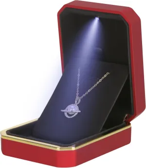 Luxury LED Pendant Necklace Gift Box with LED Light, Velvet Jewelry Storage Display Case for Proposal Engagement Wedding Anniversary Birthday Valentine's Day (Red)