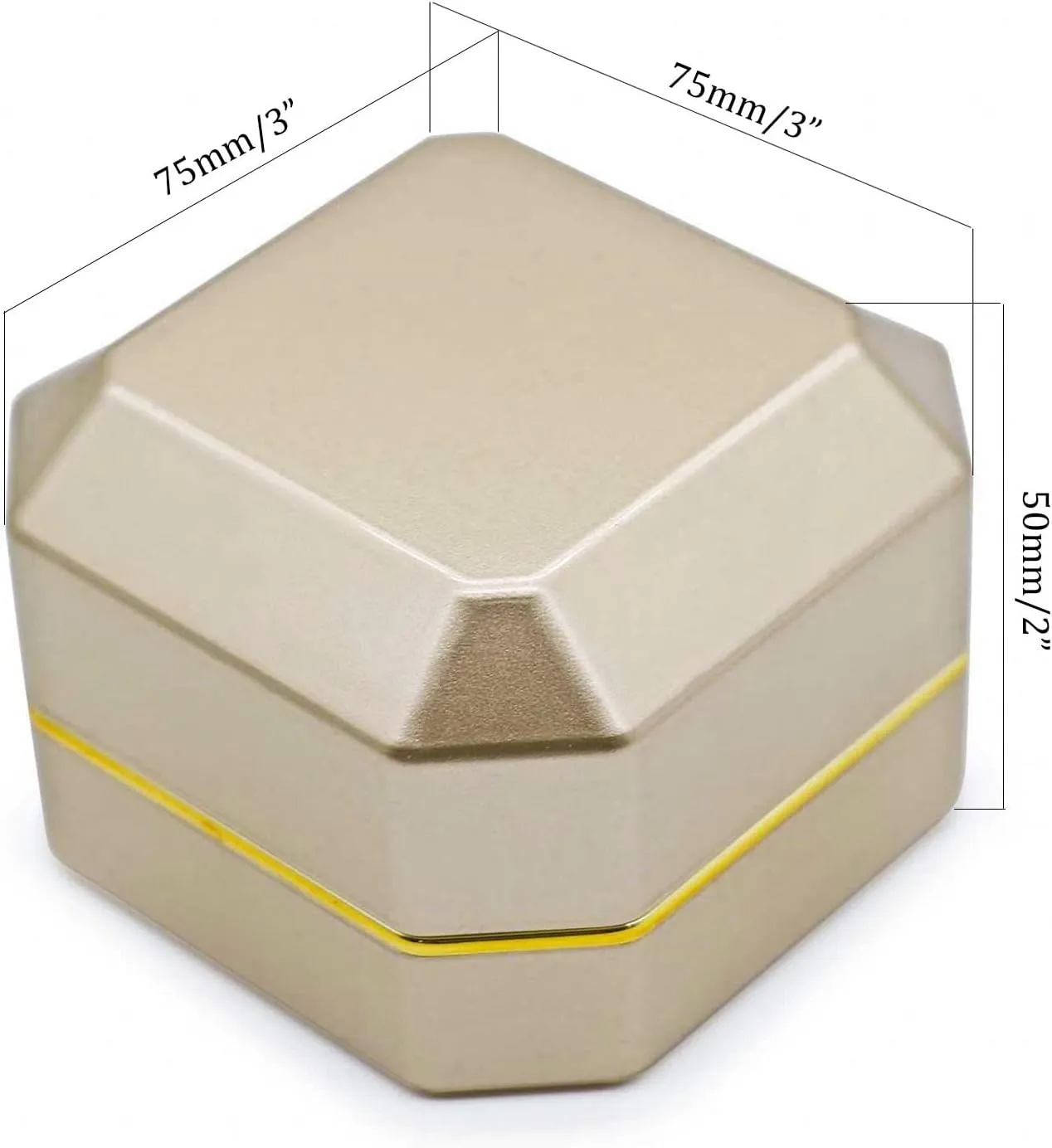 Luxury Ring Box, Square Velvet Wedding Ring Case Jewelry Gift Box with LED Light for Proposal Engagement Wedding, Gold