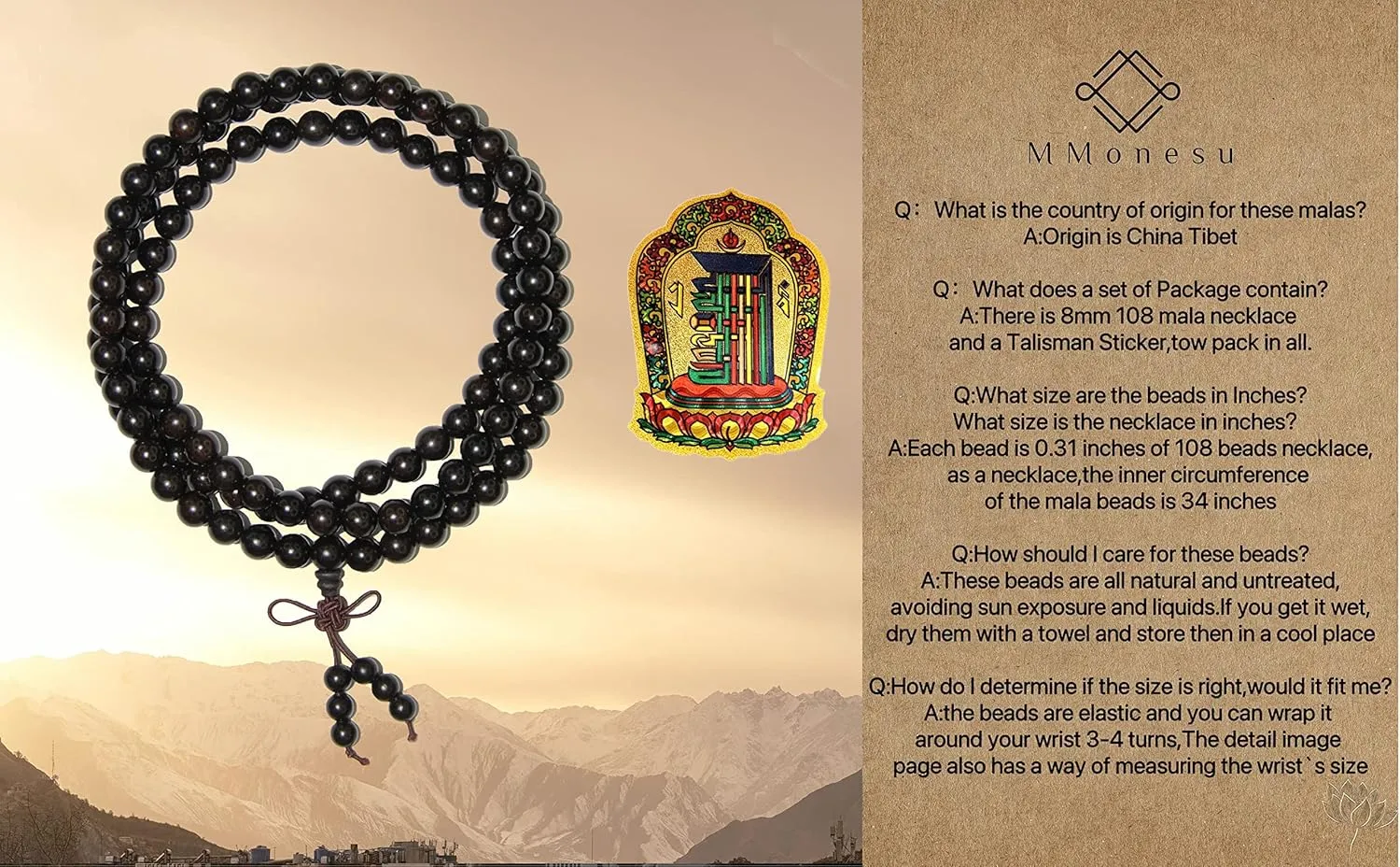 Mala Beads Necklace 8mm 108 Sandalwood Prayer Meditation Bracelet Natural Fragrant Wood Buddhist Rosary -12mm 17 Tibetan Buddhism Prayer Bracelet & Amulet Included